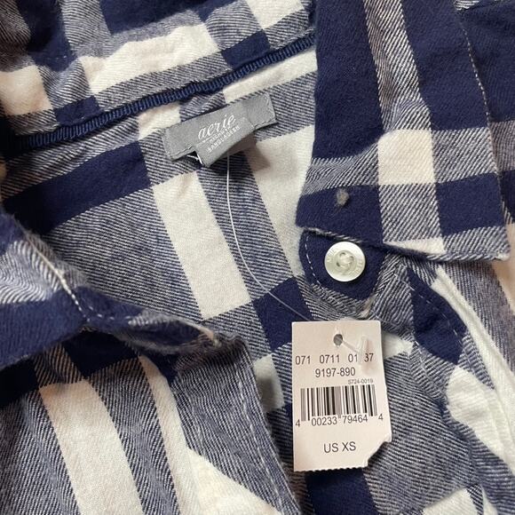 AERIE Blue White Plaid Romper Longsleeve Button Up XS Extra Small NWT - Picture 3 of 9